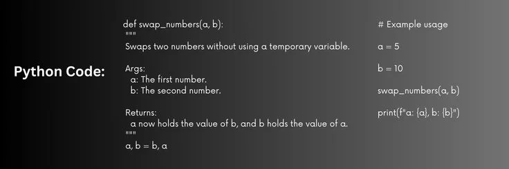 python-code-or-swapping-two-numbers-without-using-temporary-variable