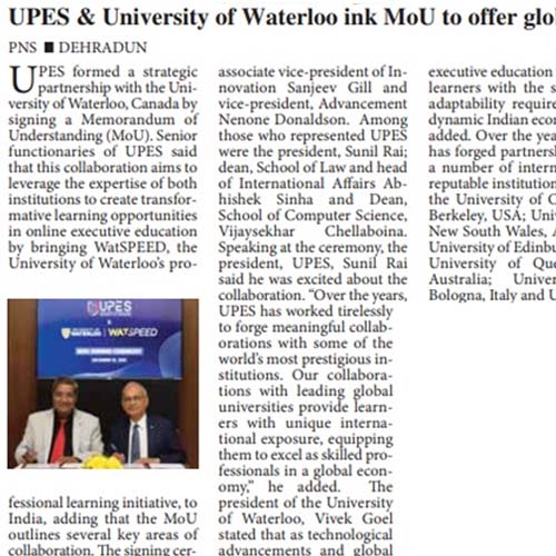 UPES & University of Waterloo ink MoU to offer global pathway programmes